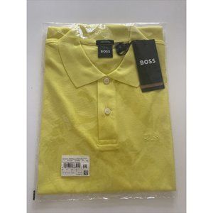 HUGO BOSS Firenze Polo Shirt Modern Fit 100% Pima Cotton YELLOW Mens LARGE NWT